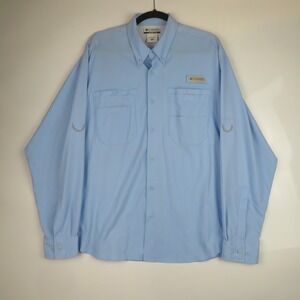 Columbia Men's Long Sleeve UPF 50+ Sun Protection Fishing Shirt Sky Blue Medium